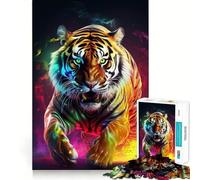 Rompecabezas de Retrato de Tigre neón de 1000 Piezas para Adultos Mejora la Memoria Momento de Paz Bordes Finos Regalo Ideal para Pedir un Deseo a Papá Noel (50x75cm)