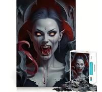 Rompecabezas de Retrato de Vampiro con Sangre y Colmillos para Adultos,1000 Piezas,Juego de Memoria Cerebral,Corte láser para un Ajuste Perfecto, aliviar el estrés (38x26cm)