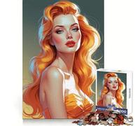 Rompecabezas de Retrato Pin-up de Cabello Naranja para Adultos, 1000 Piezas, Fine Logic Toy, Casual Relax, Neat Edge Fine Art Piece (50x75cm)