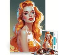 Rompecabezas de Retrato Pin-up de Cabello Naranja para Adultos, 1000 Piezas, Fine Logic Toy, Casual Relax, Neat Edge Fine Art Piece (50x75cm)