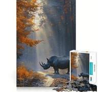 Rompecabezas de Rinoceronte en el Bosque otoñal de 1000 Piezas para Adultos Fortalece la Memoria, Calma la Mente, cálida Sorpresa (50x75cm)
