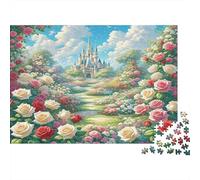 Rompecabezas de Rosa de 1000 Piezas, Camino Lleno de Flores hacia el Castillo con Flores Vibrantes, para Adultos, Juego Difícil y Casi Imposible, Actividad Educativa Desafiante, 52x38cm/1000pcs
