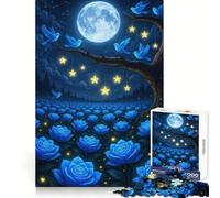 Rompecabezas de Rosas Azules, pájaros, Luna y Estrellas para Adultos, 1000 Piezas, Entrenamiento Mental, Escape Relajante, Corte Uniforme, Regalo Alegre (38x52cm)