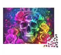 Rompecabezas de Rosas,Calavera y Flores violetas,1000 Piezas,cartón,Acabado Mate sin Polvo,Actividad para un día lluvioso para Adultos y Adolescentes avanzados,38x26cm/1000 Piezas