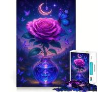 Rompecabezas de Rosas moradas en jarrón de Cristal con Mariposas para Adolescentes, 1000 Piezas, Juguete Intelectual, Escape Tranquilo, Corte de Calidad, Regalo de Temporada (38x52cm)
