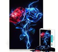 Rompecabezas de Rosas Rojas y Azules de 1000 Piezas para Adolescentes Juego de lógica Tiempo de Juego cálido Piezas de colección de Arte con Corte preciso (38x26cm)