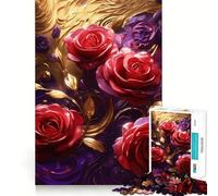 Rompecabezas de Rosas Rojas y moradas con Detalles Dorados para Adultos, 1000 Piezas, Juego Inteligente, Divertido y Relajante, Ideal para armar, un Regalo entrañable (38x52cm)