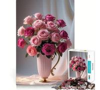 Rompecabezas de Rosas Rosadas en jarrón para Adolescentes, 1000 Piezas, Rompecabezas Mental, Juego Casual y Relajante, Regalo conmovedor (50x75cm)