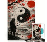Rompecabezas de samuráis, Yin y Yang y Sol Rojo de 1000 Piezas para Adultos Desarrolla la Capacidad Cerebral y Alivia el estrés Decoración de Pared con Bordes precisos (50x75cm)