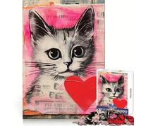 Rompecabezas de San Valentín con Collage de Gato y corazón para Adultos, 1000 Piezas, Ejercicio Mental, Escape Tranquilo, Cierre Seguro, Bonito Regalo (38x26cm)
