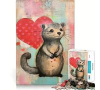 Rompecabezas de San Valentín con diseño de roedor del Bosque y corazón para Adolescentes,1000 Piezas,Juego de Memoria Mental,Cierre Seguro,sin Piezas Sueltas,Ideal para Viajar,Regalo para ejercitar