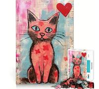Rompecabezas de San Valentín con Gato Rosa y corazón,1000 Piezas,para desarrollar la Mente y la Habilidad Ajuste Estable,sin Piezas Sueltas Un pasatiempo Ideal para Fines de Semana Largos (38x52cm)