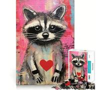Rompecabezas de San Valentín con Mapache y corazón,1000 Piezas,Juguete de construcción Focus,Ajuste Firme,Montaje Seguro,Juguete de Entretenimiento para Interiores (38x52cm)