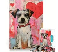 Rompecabezas de San Valentín con Perro y corazón,1000 Piezas Diversión para ejercitar la Memoria Bordes Lisos Encaja Perfectamente Una Forma Divertida de llenar Las Horas Libres (38x26cm)