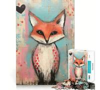 Rompecabezas de San Valentín con Zorro,corazón y Lunares,1000 Piezas,para desarrollar la Memoria,Divertido,de Calidad Profesional,Ideal para Recortar, Mente (38x52cm)