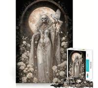Rompecabezas de Santa Muerte Blanca con Búho y Rosas 1000 Piezas Juego Divertido sin Rebabas Piezas de Corte Limpio portátil Ideal para Viajes (38x26cm)