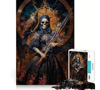 Rompecabezas de Santa Muerte con Búho y Rifle de 1000 Piezas para Adolescentes Juguete de lógica Mental Juego de Escape Relajante Arte de Bordes Finos Coleccionable (38x26cm)
