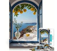 Rompecabezas de Santorini con Vista a través de una Ventana Abierta para Adolescentes, 1000 Piezas, Juguete para ejercitar la Mente, diseño Relajante, Montaje, Sorpresa navideña (50x75cm)