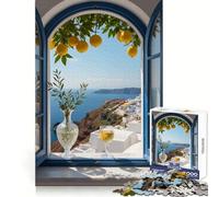 Rompecabezas de Santorini con Vista a través de una Ventana Abierta para Adolescentes, 1000 Piezas, Juguete para ejercitar la Mente, diseño Relajante, Montaje, Sorpresa navideña (50x75cm)