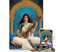 Rompecabezas de Saraswati Tocando la Veena sobre un Loto, 1000 Piezas, para Adolescentes Fortalece la Memoria, Calma, relajación Borde de Calidad (38x52cm)