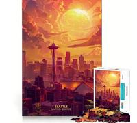 Rompecabezas de Seattle con Hermosa Puesta de Sol para Adolescentes, 1000 Piezas, Rompecabezas Mental, Juego Casual y Relajante, Regalo conmovedor (38x26cm)