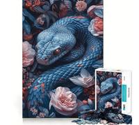 Rompecabezas de Serpiente con Estampado Floral Azul para Adultos, 1000 Piezas, Rompecabezas Mental, pasatiempo Relajante, Montaje de imágenes, Regalo Encantador (50x75cm)