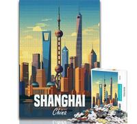 Rompecabezas de Shanghái China para Adultos 1000 Piezas, Juguetes educativos para familias con póster y Hoja de Trivia 38x26cm