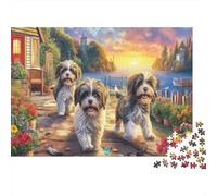 Rompecabezas de Shih Tzu 1000 Piezas Papel Reciclado Tres Cachorros Costas Coloridas Juego Educativo Antiestrés Reto Difícil Actividad Hogar Adultos 70x50cm