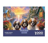 Rompecabezas de Shih Tzu para Adultos: Tres adorables Perros al Atardecer para Toda la Familia. Regalos para Mujeres y Hombres. 52 x 38 cm (1000 Piezas).