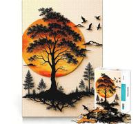 Rompecabezas de Silueta de árbol con pájaros y Puesta de Sol para Adultos, 1000 Piezas Refuerza la Memoria Divertido y Relajante Bordes de Calidad Un Regalo Encantador 38x52cm