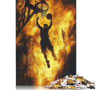 Rompecabezas de Silueta de Baloncesto en Llamas, Juguete de descompresión, Rompecabezas Rectangular de Papel para Adultos Mayores de 12 años, 1000 Piezas (75 x 50 cm)