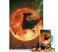 Rompecabezas de Silueta de Bruja Volando Ante una Luna ardiente para Adolescentes, 1000 Piezas, Juguete Inteligente, Tiempo Libre, Corte preciso, Regalo de Temporada 50x75cm