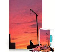 Rompecabezas de Silueta de Gato al Atardecer, 1000 Piezas para Adolescentes Mejora la Memoria Divertido y Relajante Pieza de colección de Arte con Corte nítido 38x52cm