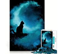 Rompecabezas de Silueta de Gato Mirando Las Estrellas para Adolescentes, 1000 Piezas, Juguete de lógica Mental, Alivio del estrés, Corte Firme, Regalo de Santa Claus 50x75cm