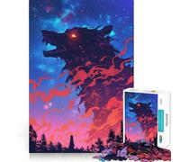 Rompecabezas de Silueta de Lobo en Cielo Nocturno,1000 Piezas para Adultos,Juego para estimular la Memoria,Calidad Profesional,Actividad de Corte conmovedora para Compartir en Familia (50x75cm)