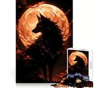 Rompecabezas de Silueta de Lobo sobre Luna Naranja, 1000 Piezas, para Adolescentes Agilidad Mental Pasatiempo Relajante Ensambla Seguro Regalo Ideal de Navidad (38x26cm)