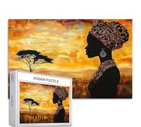 Rompecabezas de silueta de mujer africana de 1000 piezas para adultos, sabana africana, puesta de sol, fondo artístico, desafiante, juegos de actividades familiares, rompecabezas colorido para