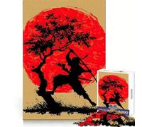 Rompecabezas de Silueta de Ninja con Sol Rojo y árbol 1000 Piezas para Adultos Juguete para concentrarse y ejercitar la Mente Ideal para el hogar y el Ocio con Bordes Ajustados Regalo de Papá Noel