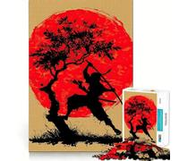Rompecabezas de Silueta de Ninja con Sol Rojo y árbol 1000 Piezas para Adultos Juguete para concentrarse y ejercitar la Mente Ideal para el hogar y el Ocio con Bordes Ajustados Regalo de Papá Noel