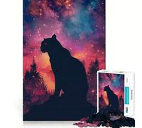 Rompecabezas de Silueta de Pantera y Galaxia de 1000 Piezas para Adolescentes Mejora la Memoria, sin estrés, Bordes Ajustados, decoración de Pared (50x75cm)