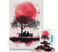 Rompecabezas de Silueta de Pareja bajo la Luna roja, 1000 Piezas, para Adolescentes, para Mejorar la Memoria, Tiempo Libre, Corte sólido, artículo de Santa Claus 38x26cm