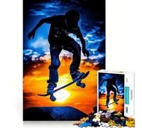 Rompecabezas de Silueta de Patinador al Atardecer para Adultos, 1000 Piezas Refuerza la Memoria Divertido y Relajante Bordes de Calidad Un Regalo Encantador 50x75cm