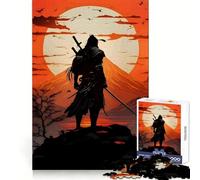 Rompecabezas de Silueta de samurái contra el Sol Naciente, 1000 Piezas para Adultos, fortalece la Memoria, alegría en Grupo, Bordes limpios, Regalo Elegante (38x26cm)