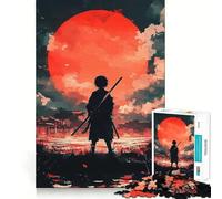 Rompecabezas de Silueta de samurái de la Luna Roja para Adultos, 1000 Piezas, Juego Mental, Juguete para aliviar la ansiedad, Arte de Corte preciso, Coleccionable (38x52cm)