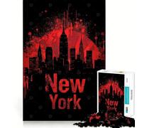 Rompecabezas de Silueta roja de Nueva York para Adolescentes, 1000 Piezas, Juego Inteligente, Relajante, para armar, un Regalo Encantador (38x26cm)