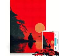 Rompecabezas de Siluetas de Atardecer samurái para Adolescentes, 1000 Piezas, Mejora la Memoria, Momentos de Serenidad, Corte Premium, Regalo de cumpleaños (50x75cm)