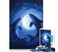 Rompecabezas de Siluetas de Ballenas bajo la Luna 1000 Piezas Juego Divertido sin Rebabas Piezas de Corte Limpio portátil Ideal para Viajar (50x75cm)