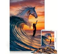 Rompecabezas de Siluetas de Caballo y Mujer con Olas del océano, 1000 Piezas, para Adolescentes, Juguete de Habilidad, Tiempo de Tranquilidad, Corte Exacto, Regalo increíble (38x52cm)
