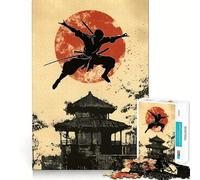 Rompecabezas de Siluetas de Ninjas con Templo japonés para Adultos, 1000 Piezas, para Fortalecer la Memoria, Actividad para el hogar, Bordes limpios, Regalo Festivo (50x75cm)