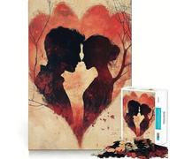 Rompecabezas de Siluetas de Pareja en un corazón para Adolescentes, 1000 Piezas, Rompecabezas Mental, Divertido y Relajante, Arte para armar, Regalo Encantador 50x75cm